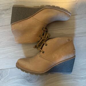 Tan Leather Wedge Ankle Boots